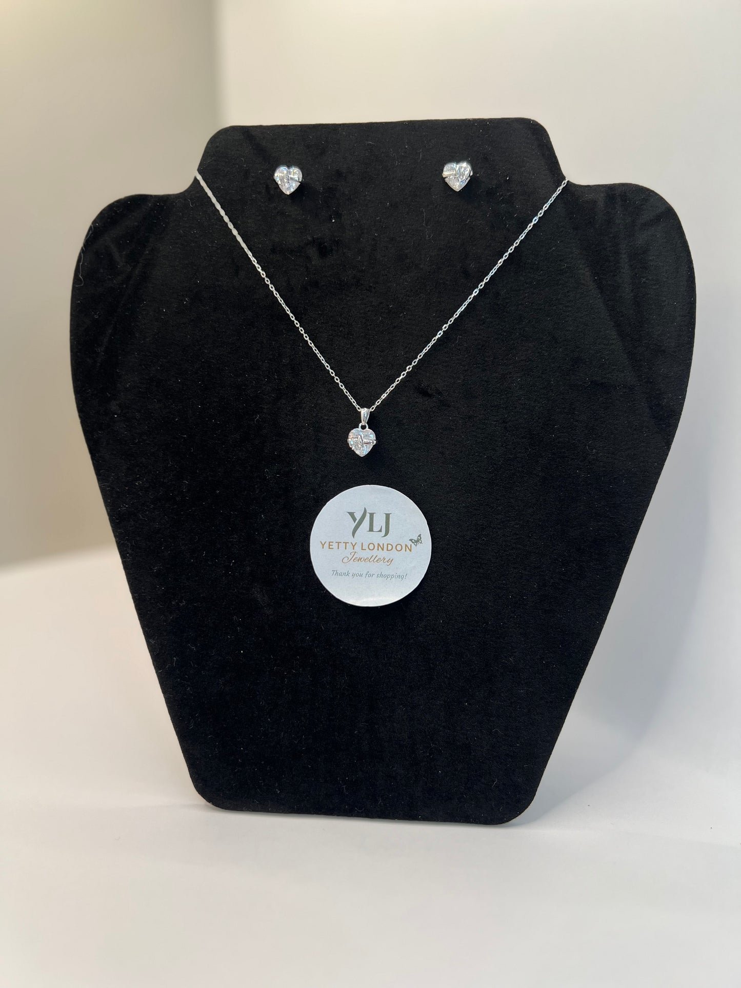 Yetty Zircon Heart Earrings and Pendant Set